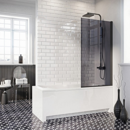 Scudo S6 Mono Square Edge Black 1400 x 800mm Bath Screen