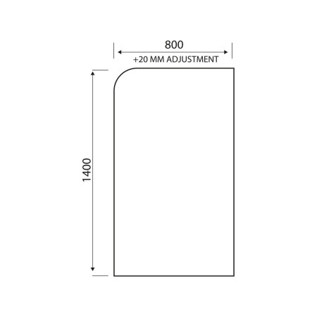 LS010N Scudo S6 Radius Edge 1400 x 800mm Bath Screen Dimensions