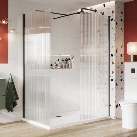 Scudo S8 800mm Black Fluted Wetroom Panel