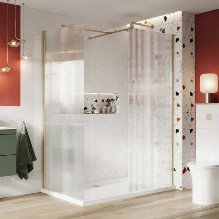 S8-FLUTE700/S8-PROFILEPACK-BB Scudo S8 700mm Brushed Brass Fluted Wetroom Panel