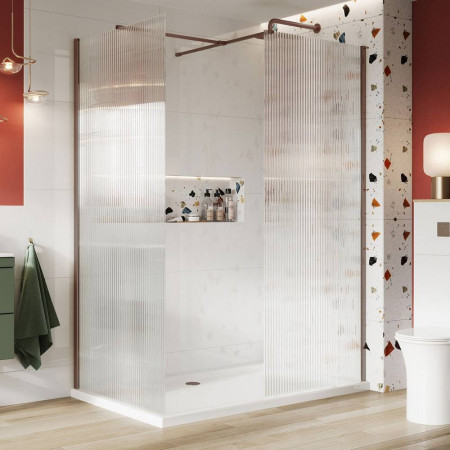 Scudo S8 1100mm Brushed Bronze Fluted Wetroom Panel