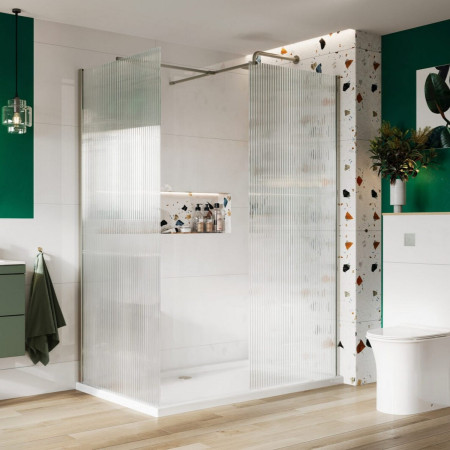 Scudo S8 800mm Brushed Nickel Fluted Wetroom Panel
