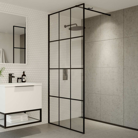 GRID800WR Scudo S8 800mm Single Wetroom Grid Panel in Black Lifestyle