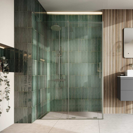 Scudo S8 Momentum 1200mm Brushed Nickel Sliding Wetroom Panel Open End Design