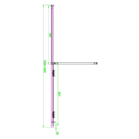 MO-DOOR-1600/MO-DOORPACK-BLACK Scudo S8 Momentum 1600mm Matt Black Sliding Wetroom Panel Line Drawing