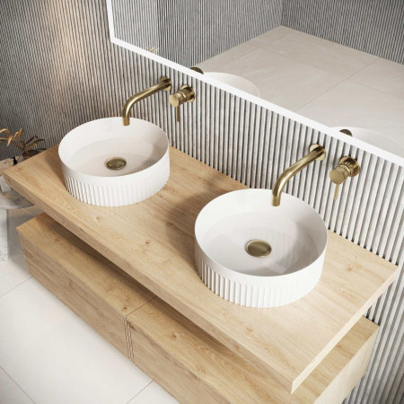 SHELPH-1200-OAK Scudo Shelph 1200mm Basin Shelf in Davos Oak with Fluted Countertop Basins