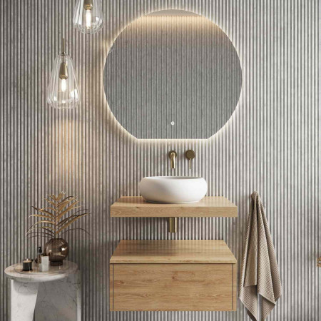 SHELPH-600-OAK Scudo Shelph 600mm Basin Shelf in Davos Oak with Optional Drawer Unit