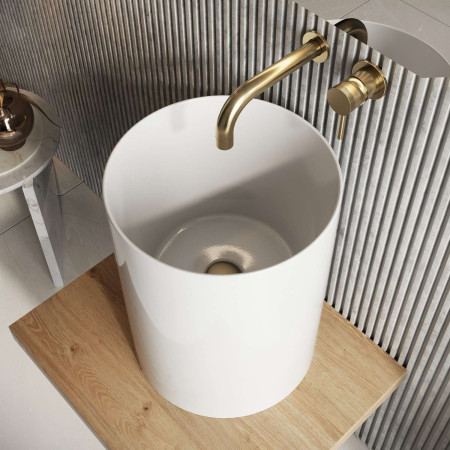 SHELPH-600-OAK Scudo Shelph 600mm Basin Shelf in Davos Oak with Optional Tall Shelph Basin