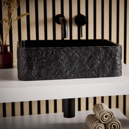 SHELPH-600-WHITE Scudo Shelph 600mm Basin Shelf in Matt White with Countertop Basin Close Up