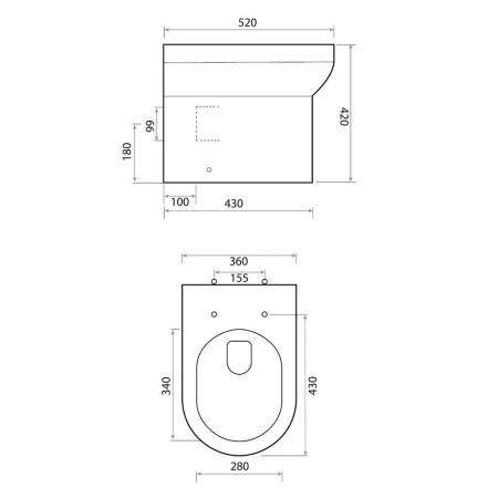 BTW-002 Scudo Spa Rimless Back to Wall Pan & Seat Line Drawing