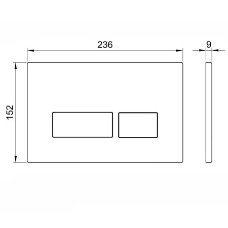 WC-BUTTON02 Scudo Square Black Dual Flush Button Line Drawing