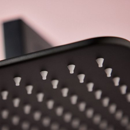 NU-070 Scudo Square Shower Arm and Head in Matt Black Close Up of Nozzles