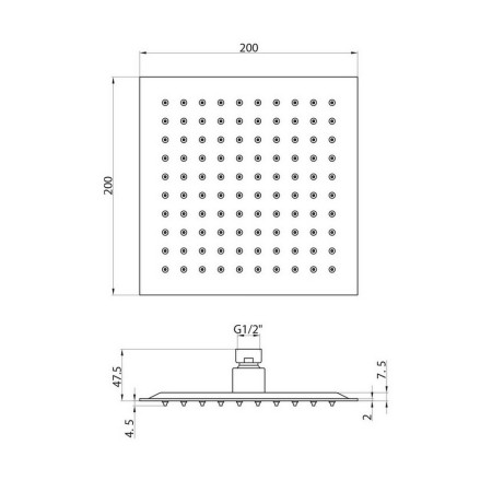 BLACK006ORB Scudo Squared 200mm Shower Head in Black Line Drawing