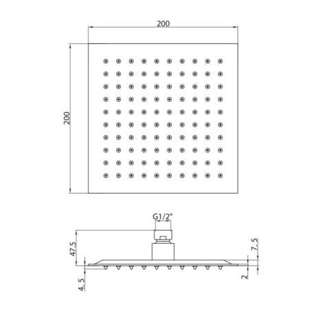 SH003 Scudo Squared 200mm Shower Head in Chrome Line Drawing