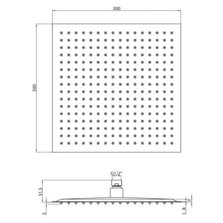 SH004 Scudo Squared 300mm Shower Head in Chrome Line Drawing