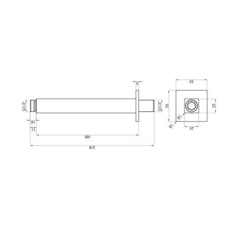 BLACK009ORB Scudo Squared Ceiling Mounted Shower Arm in Black Line Drawing