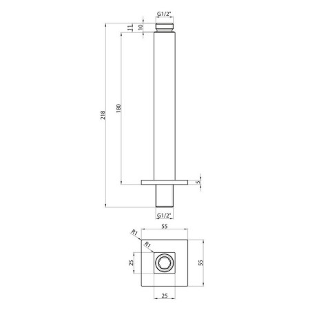 CEILINGARM001 Scudo Squared Ceiling Mounted Shower Arm in Chrome Line Drawing