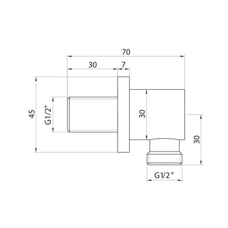 OUT001 Scudo Squared Outlet Elbow in Chrome Dimensions