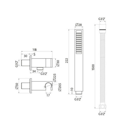 OUTHOLDER001 Scudo Squared Outlet Elbow with Shower Hose and Handset in Chrome (2)