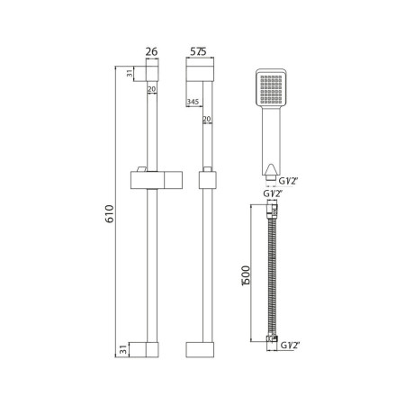 BLACK003ORB Scudo Squared Riser Rail Kit with Single Function Handset in Black (2)