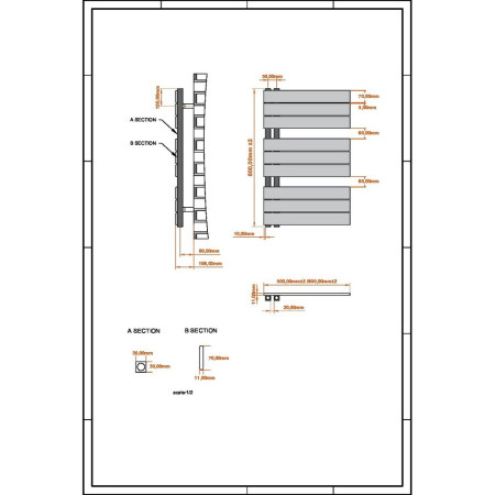 THAM800-500-W Scudo Thames 800 x 500mm Towel Radiator in Matt White Dimensions