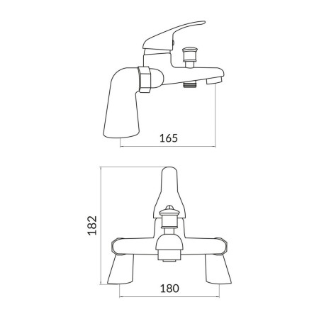 TAP063 Scudo Tidy Bath Shower Mixer with Kit and Bracket in Chrome Line Drawing
