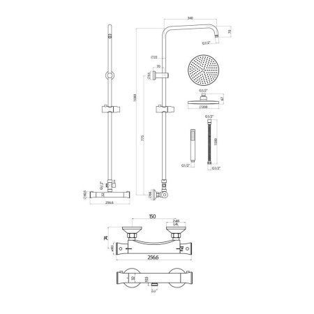 SHOWER008 Scudo Tidy Round Thermostatic Bar Valve with Riser Rail in Chrome (2)