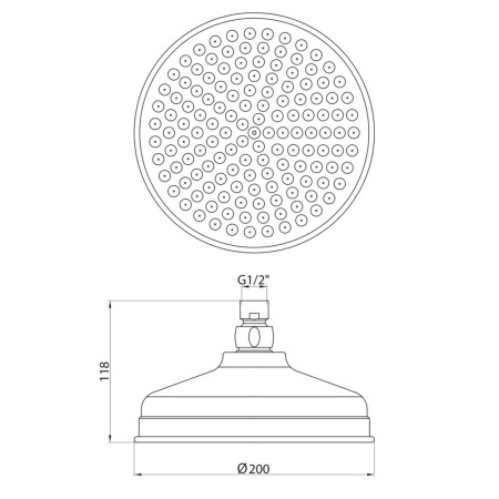 SH006L Scudo Traditional 200mm Shower Head in Chrome Line Drawing