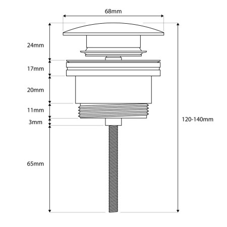 WASTE110GM Scudo Universal Basin Waste in Gunmetal Line Drawing