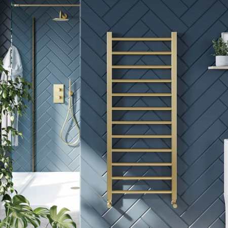 VI-12-50-BB Scudo Vibe 1200 x 500mm Towel Radiator in Brushed Brass Lifestyle