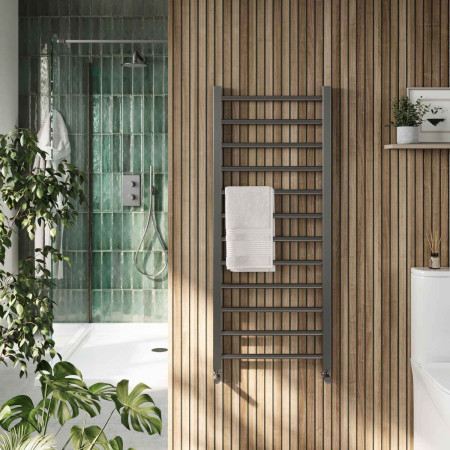 VI-12-50-GM Scudo Vibe 1200 x 500mm Towel Radiator in Gunmetal Lifestyle