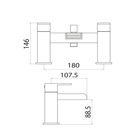 TAP003 Scudo Victoria Bath Shower Mixer in Chrome Line Drawing