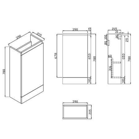 WATERGUARD-CLOAKROOM-GWTE Scudo Waterguard 400mm Gloss White Cloakroom Vanity Unit and Basin Line Drawing