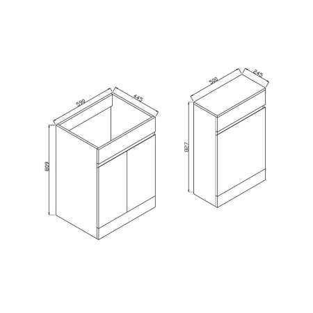 Scudo Waterguard 600mm Gloss White Freestanding Vanity Unit and Basin Unit Line Drawing