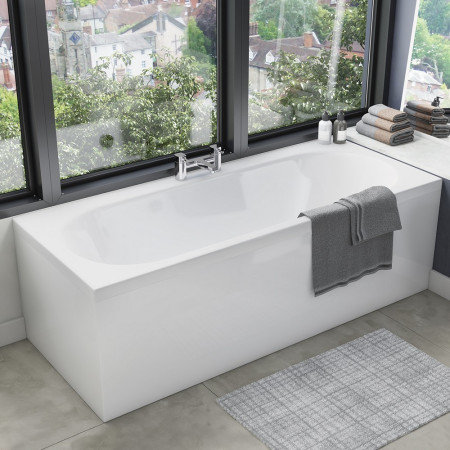FRONT1700PANEL001 Scudo Waterproof 1700mm Front Bath Panel in Gloss White Bathroom Setting