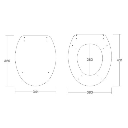 WOODSEAT001 Scudo Wooden Soft Closing High Gloss White Toilet Seat Line Drawing