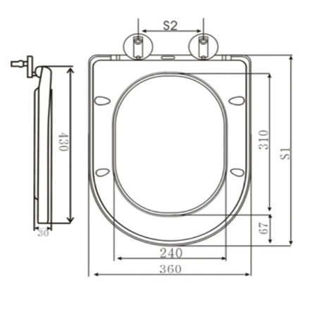 777-WRAP-SEAT Scudo Wrap Over D Shaped Soft Closing Toilet Seat Line Drawing