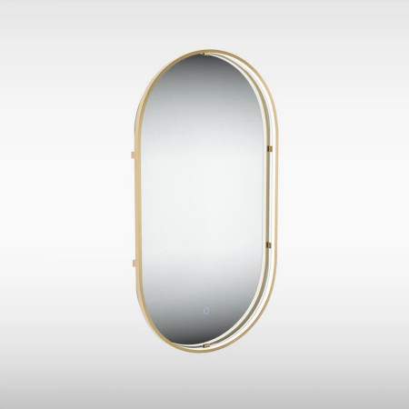 Sensio Aspect Pill Shaped Floating Edge 600 x 400mm Brushed Brass LED Mirror