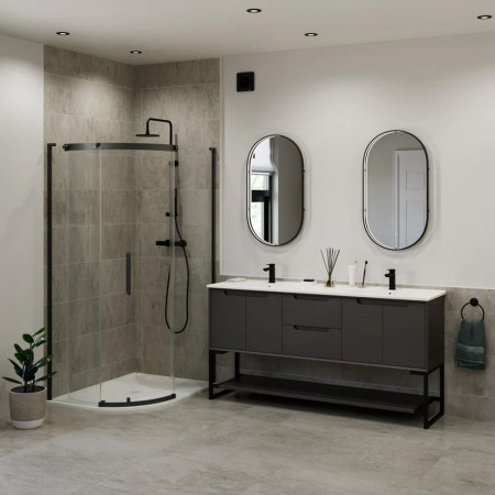 SE170033T0 Sensio Aspect Pill Shaped Floating Edge 600 x 400mm Matt Black LED Mirror Lifestyle