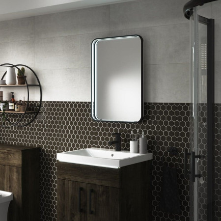 SE30198C0 Sensio Aspect Rectangular 700 x 500mm Matt Black LED Mirror Lifestyle