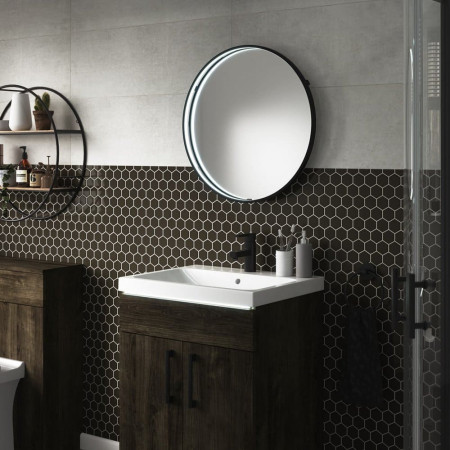 SE30098C0 Sensio Aspect Round 600mm Matt Black LED Bathroom Mirror Bathroom Setting