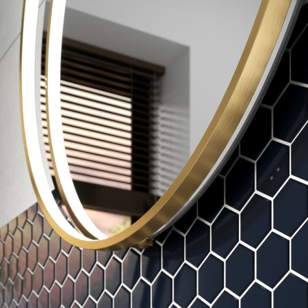 SE170016T0 Sensio Aspect Round 800mm Brushed Brass LED Bathroom Mirror Lifestyle