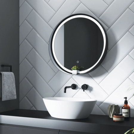 SE30398T0 Sensio Dawn Matt Black 600mm LED Bathroom Mirror with Shelf Bathroom Setting