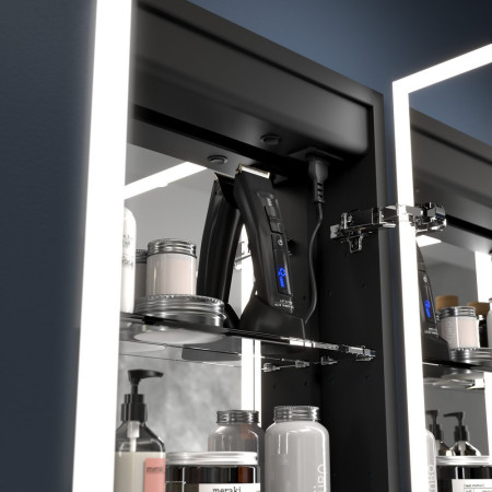 SE30798T0 Sensio Eclipse Double Door Illuminated LED Cabinet in Black Shaver Socket