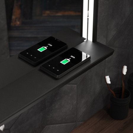 SE30498T0 Sensio Element Matt Black LED Mirror with Shelf QI Charging