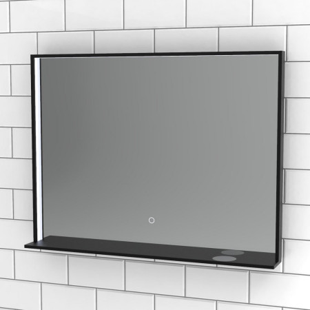 Sensio Element Matt Black LED Mirror with Shelf