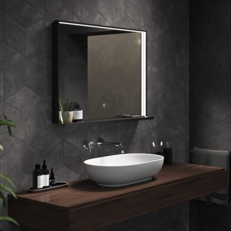 SE30498T0 Sensio Element Matt Black LED Mirror with Shelf Lifestyle