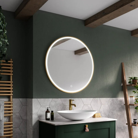 SE30495P0 Sensio Frontier Round 800mm Brushed Brass LED Mirror Lifestyle