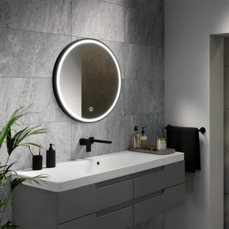 SE30598P0 Sensio Frontier Round 800mm Matt Black LED Mirror Lifestyle