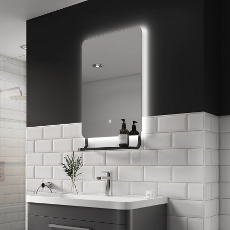 SE30098P0 Sensio Harbour Backlit Black LED Mirror with Shelf Lifestyle